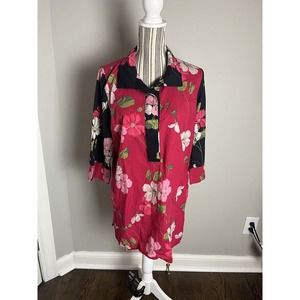 Soft Suroundings Floral/Tropical print Tunic Bluse w- back buttons SZ Large